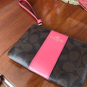 Never used brown and pink coach wristlet